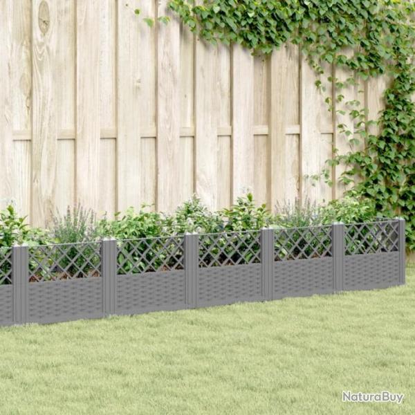 Jardinire avec piquets gris clair 363,5x43,5x43,5 cm PP