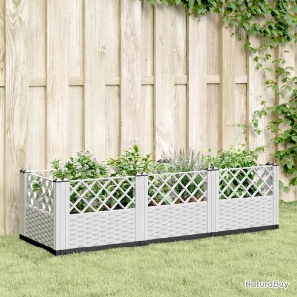 Jardinire avec piquets blanc 123,5x43,5x43,5 cm PP