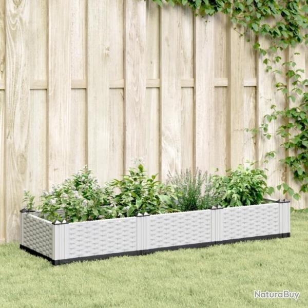 Jardinire avec piquets blanc 125x40x28,5 cm PP