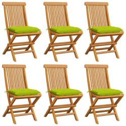 Chaises de jardin avec coussins vert vif 6 pcs Bois de teck