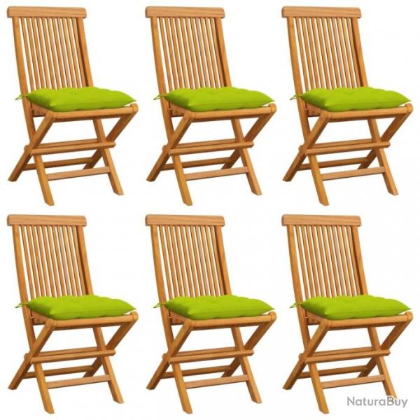 Chaises de jardin avec coussins vert vif 6 pcs Bois de teck