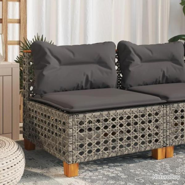 Canap de jardin sans accoudoirs coussins gris rsine tresse