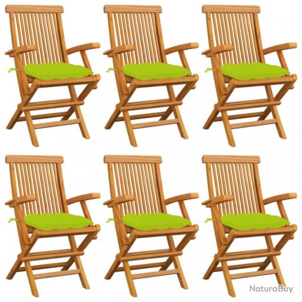 Chaises de jardin avec coussins vert vif lot de 6 Bois teck