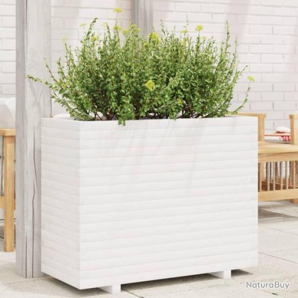 Jardinire blanc 90x40x72 cm bois de pin massif