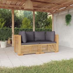 Canapés d'angle de jardin et coussins 2 pcs Bois teck massif