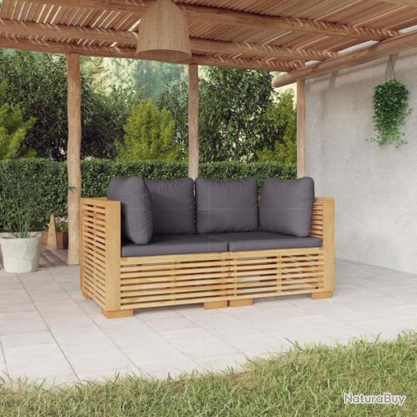 Canaps d'angle de jardin et coussins 2 pcs Bois teck massif