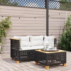 Canapés d'angle de jardin et coussins 2 pcs noir résine tressée