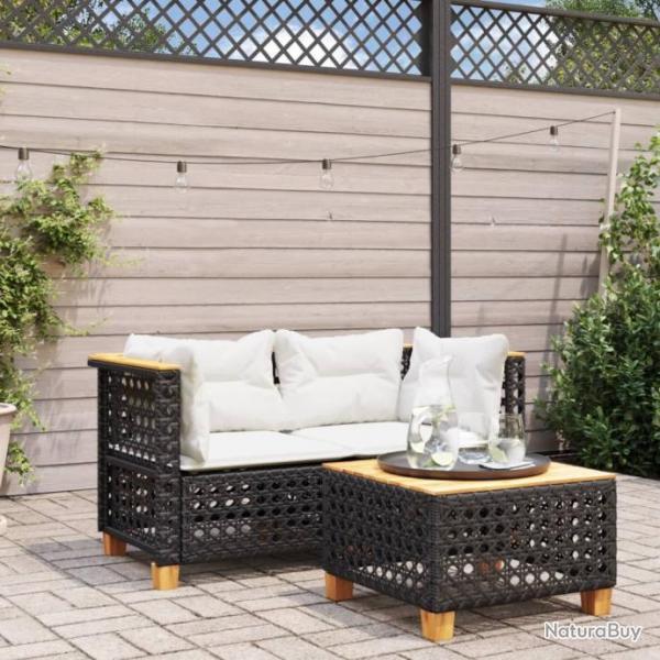 Canaps d'angle de jardin et coussins 2 pcs noir rsine tresse