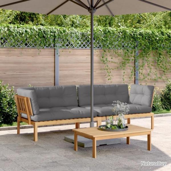 Canaps d'angle palette de jardin 2 pcs et coussins bois acacia