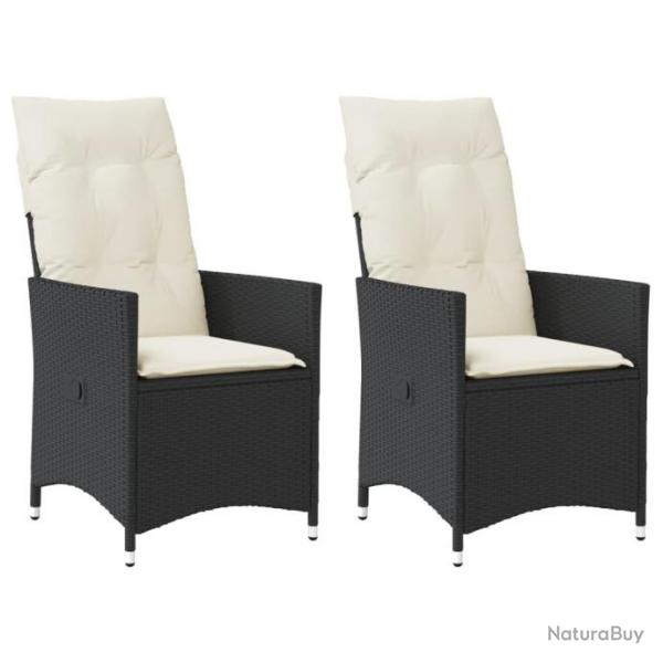 Chaises inclinables de jardin lot de 2 et coussins noir rotin