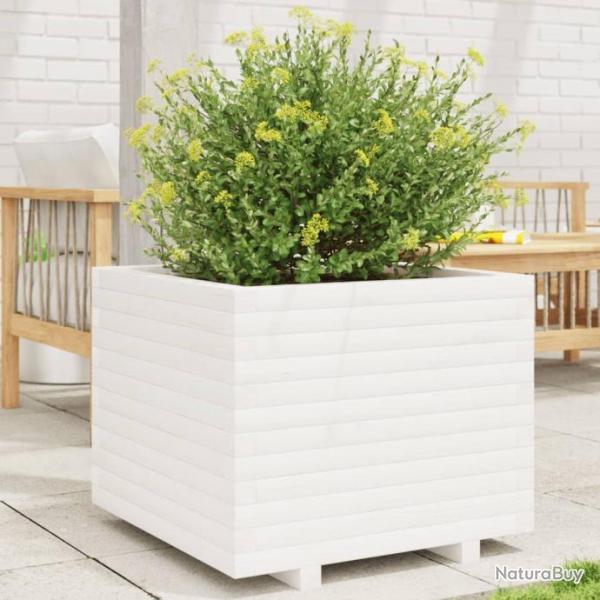 Jardinire blanc 60x60x49,5 cm bois de pin massif