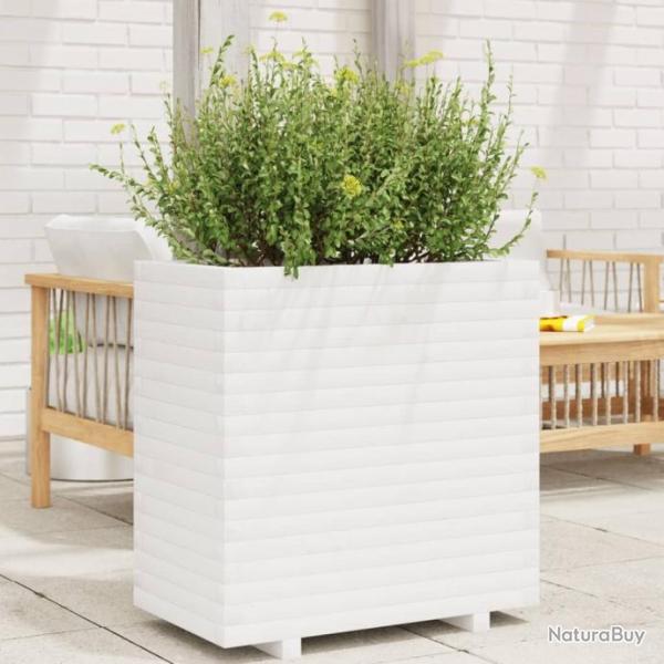 Jardinire blanc 70x40x72 cm bois de pin massif