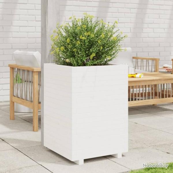 Jardinire blanc 50x50x72,5 cm bois de pin massif