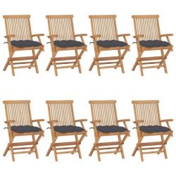 Chaises de jardin avec coussins anthracite lot de 8 Teck massif