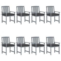 Chaises de jardin avec coussins 8 pcs Bois d'acacia solide Gris