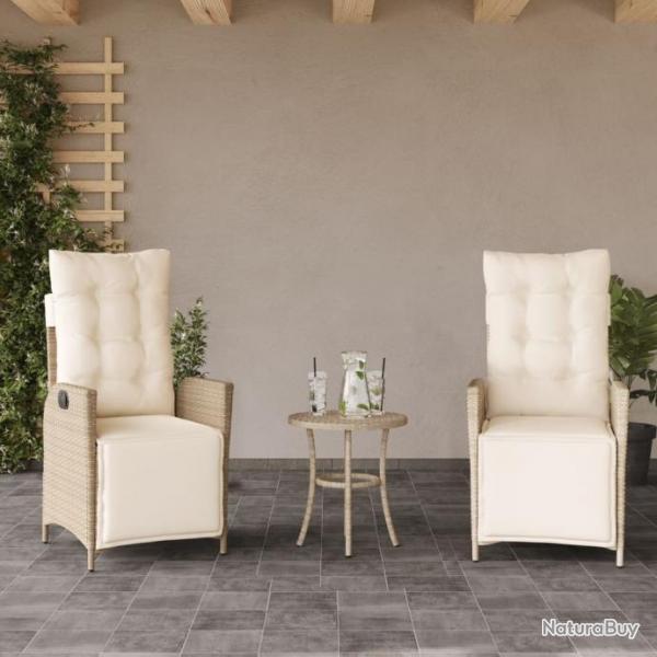 Chaises inclinables de jardin lot de 2 avec repose-pied rotin