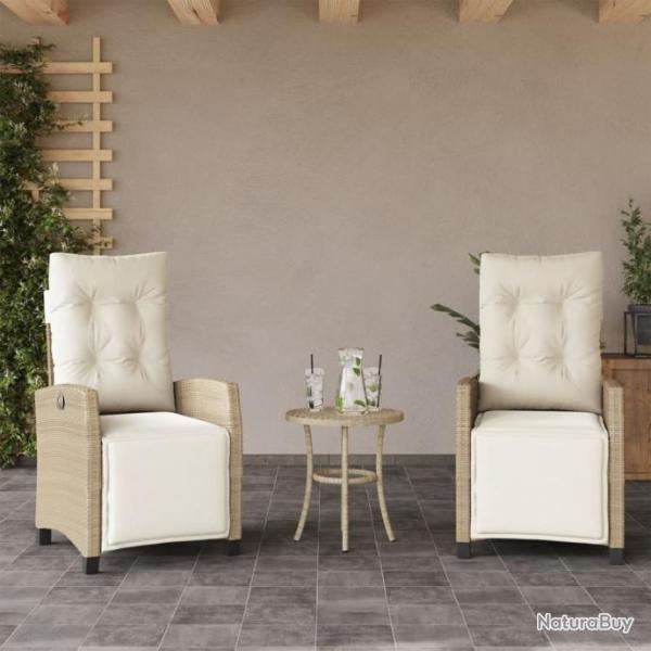 Chaises inclinables de jardin lot de 2 avec repose-pied rotin