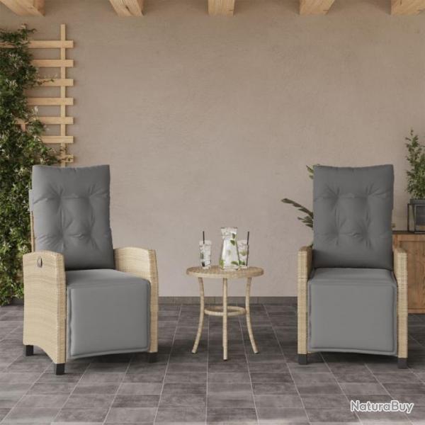 Chaises inclinables de jardin lot de 2 avec repose-pied rotin