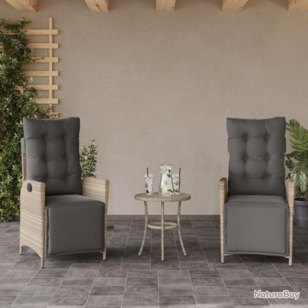 Chaises inclinables de jardin lot de 2 avec repose-pied rotin