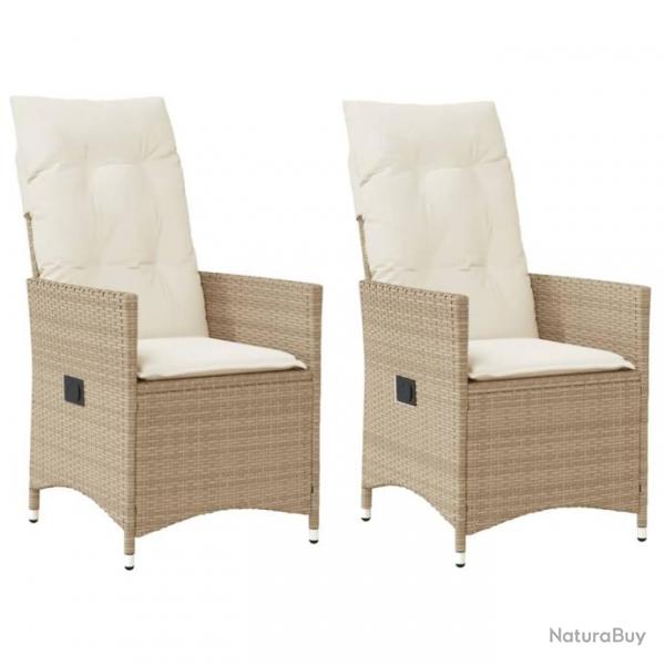 Chaises inclinables de jardin lot de 2 et coussins beige rotin