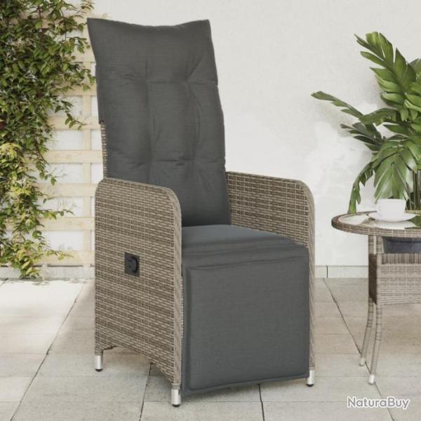 Chaises inclinables de jardin lot de 2 et coussins gris rotin