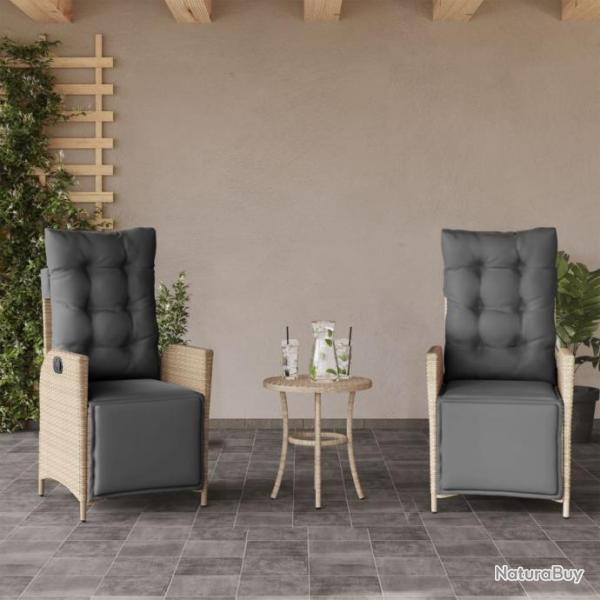 Chaises inclinables de jardin lot de 2 avec repose-pied rotin