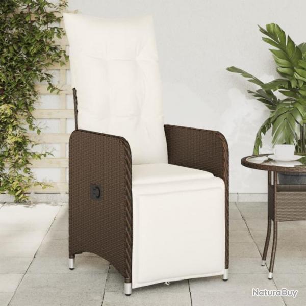 Chaises inclinables de jardin lot de 2 et coussins marron rotin