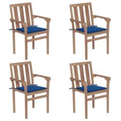 Chaises de jardin empilables avec coussins 4 pcs Teck solide