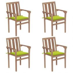 Chaises de jardin empilables avec coussins 4 pcs Teck solide