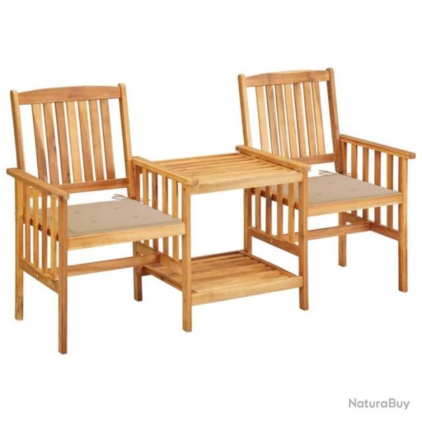 Chaises de jardin avec table  th et coussins Acacia solide