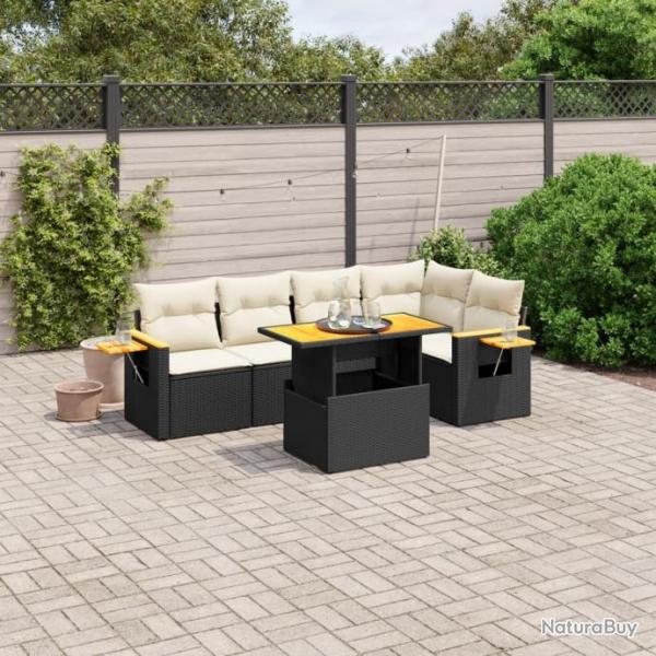 Salon de jardin 6 pcs avec coussins noir rsine tresse