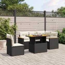 Salon de jardin 6 pcs avec coussins noir résine tressée