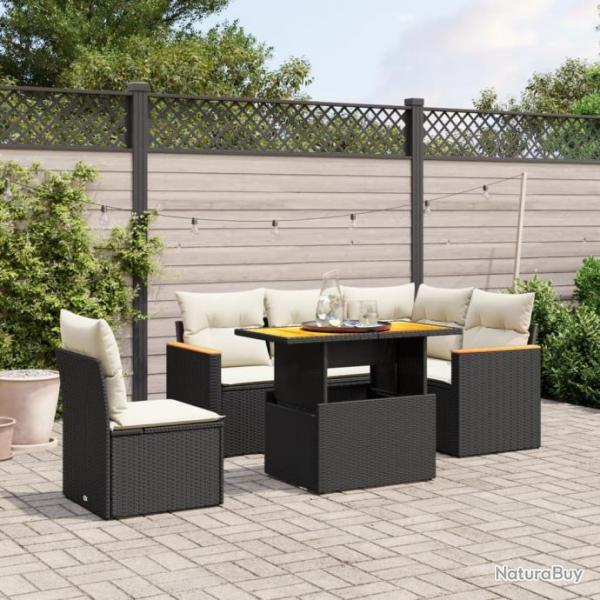 Salon de jardin 6 pcs avec coussins noir rsine tresse