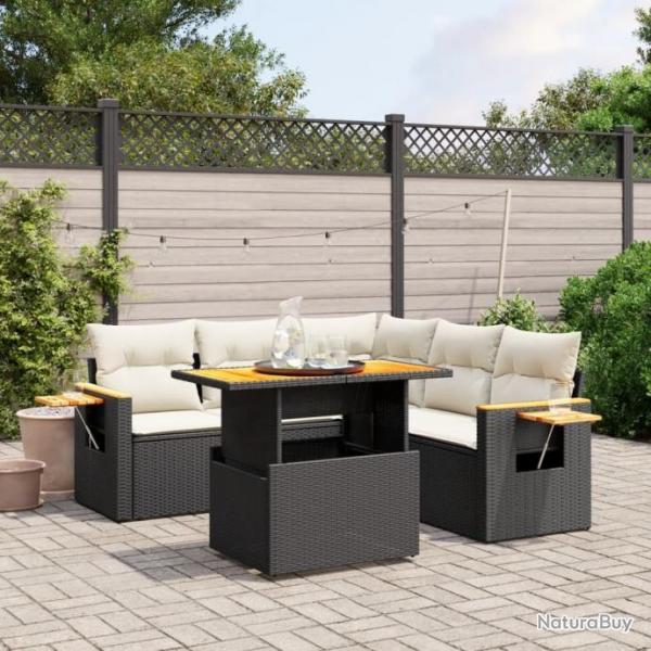 Salon de jardin 6 pcs avec coussins noir rsine tresse