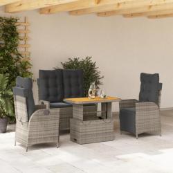 Ensemble à manger jardin 4pcs et coussins Gris Résine tressée