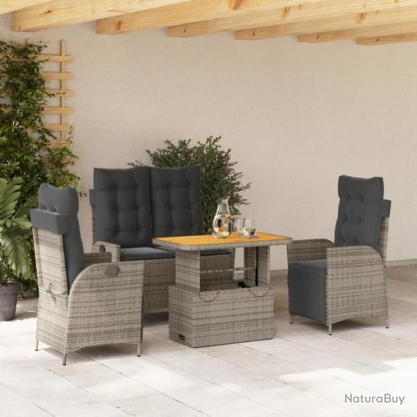 Ensemble  manger jardin 4pcs et coussins Gris Rsine tresse