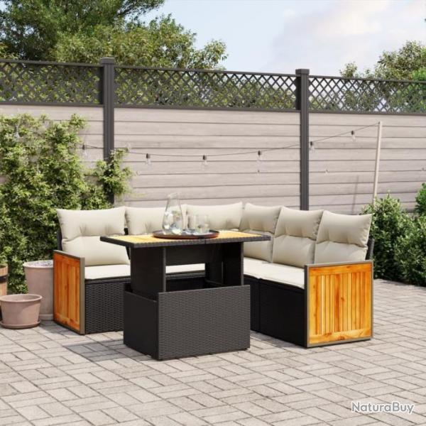 Salon de jardin 6 pcs avec coussins noir rsine tresse