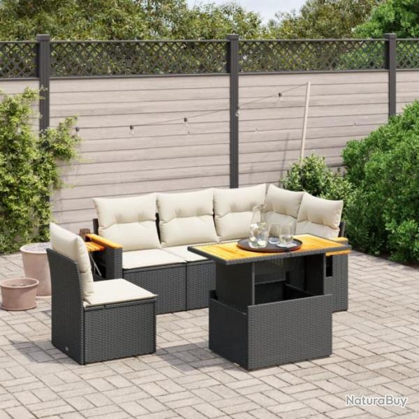 Salon de jardin 6 pcs avec coussins noir rsine tresse