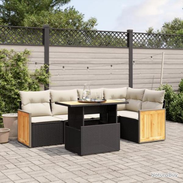 Salon de jardin 6 pcs avec coussins noir rsine tresse