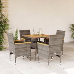 Ensemble à manger de jardin et coussins 5 pcs gris rotin acacia