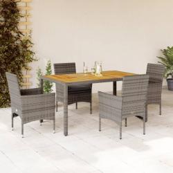 Ensemble à manger de jardin et coussins 5 pcs gris rotin acacia