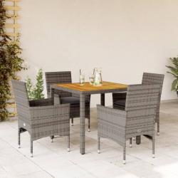 Ensemble à manger de jardin et coussins 5 pcs gris rotin acacia