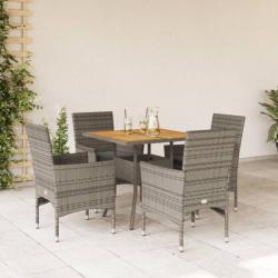 Ensemble à manger de jardin et coussins 5 pcs gris rotin acacia