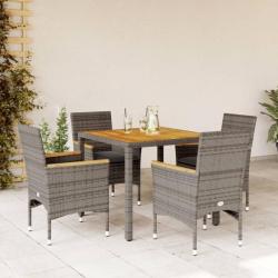 Ensemble à manger de jardin et coussins 5 pcs gris rotin acacia