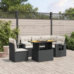 Salon de jardin 6 pcs avec coussins noir résine tressée