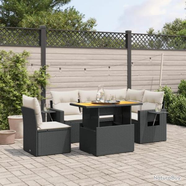 Salon de jardin 6 pcs avec coussins noir rsine tresse