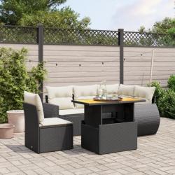 Salon de jardin 6 pcs avec coussins noir résine tressée