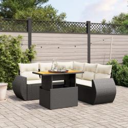 Salon de jardin 6 pcs avec coussins noir résine tressée