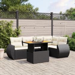 Salon de jardin 6 pcs avec coussins noir résine tressée