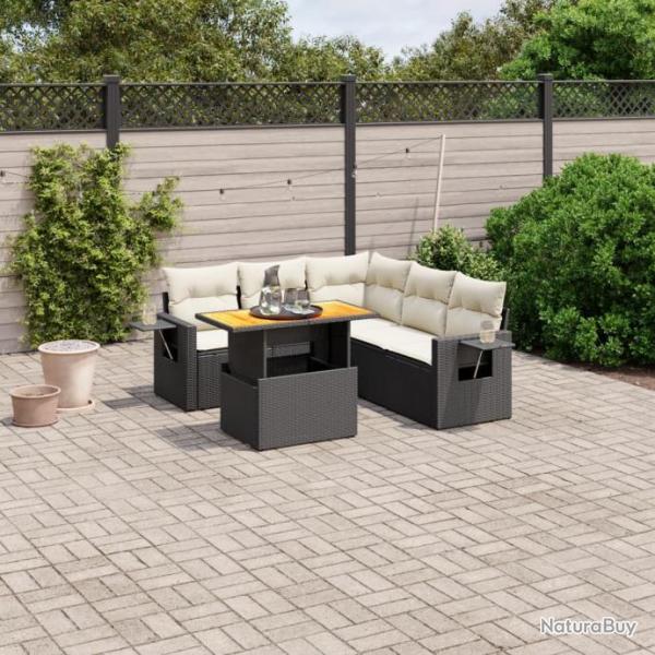 Salon de jardin 6 pcs avec coussins noir rsine tresse